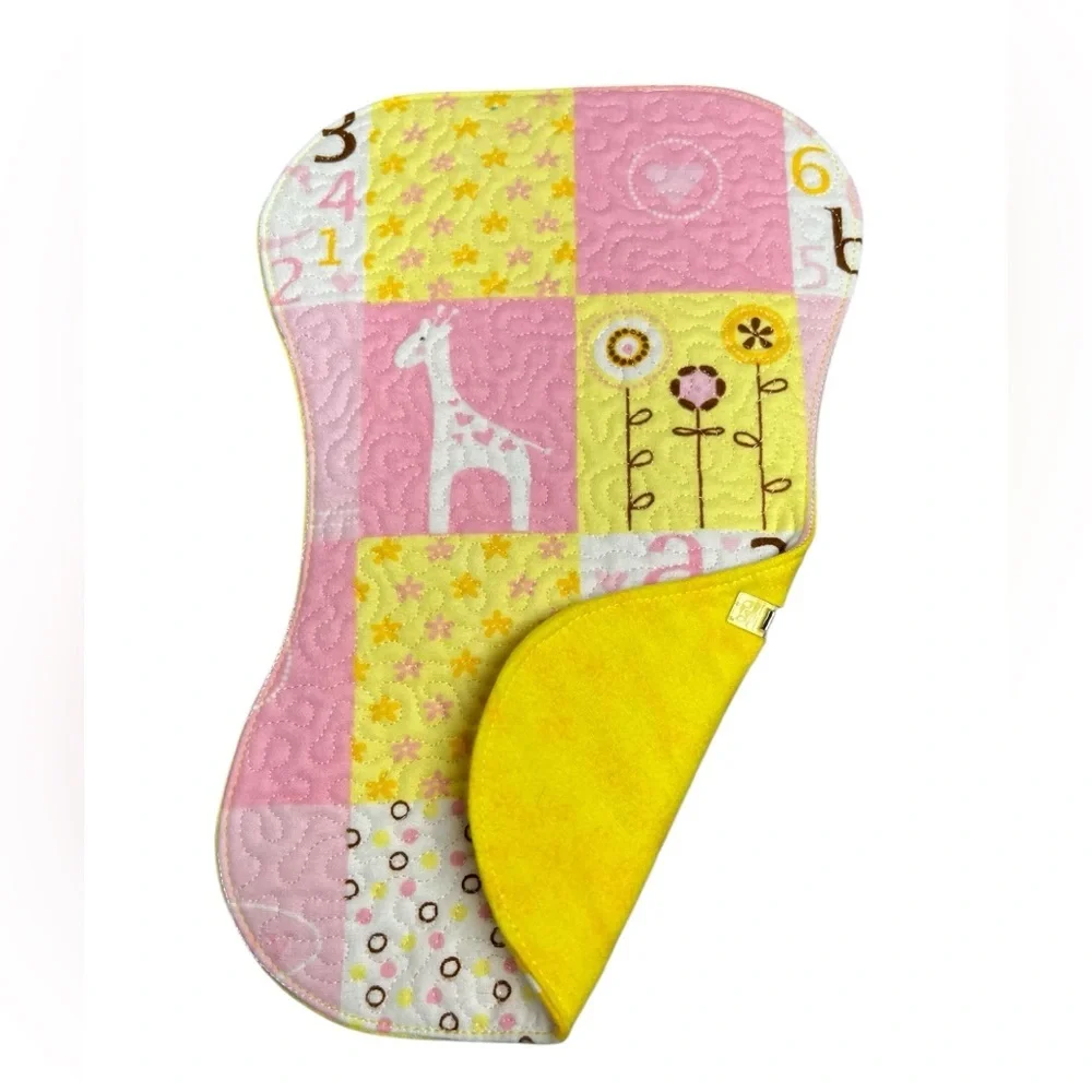 Hand Crafted Baby Burp Cloth Flannel Contoured Padded Fabric Quilted Reversible